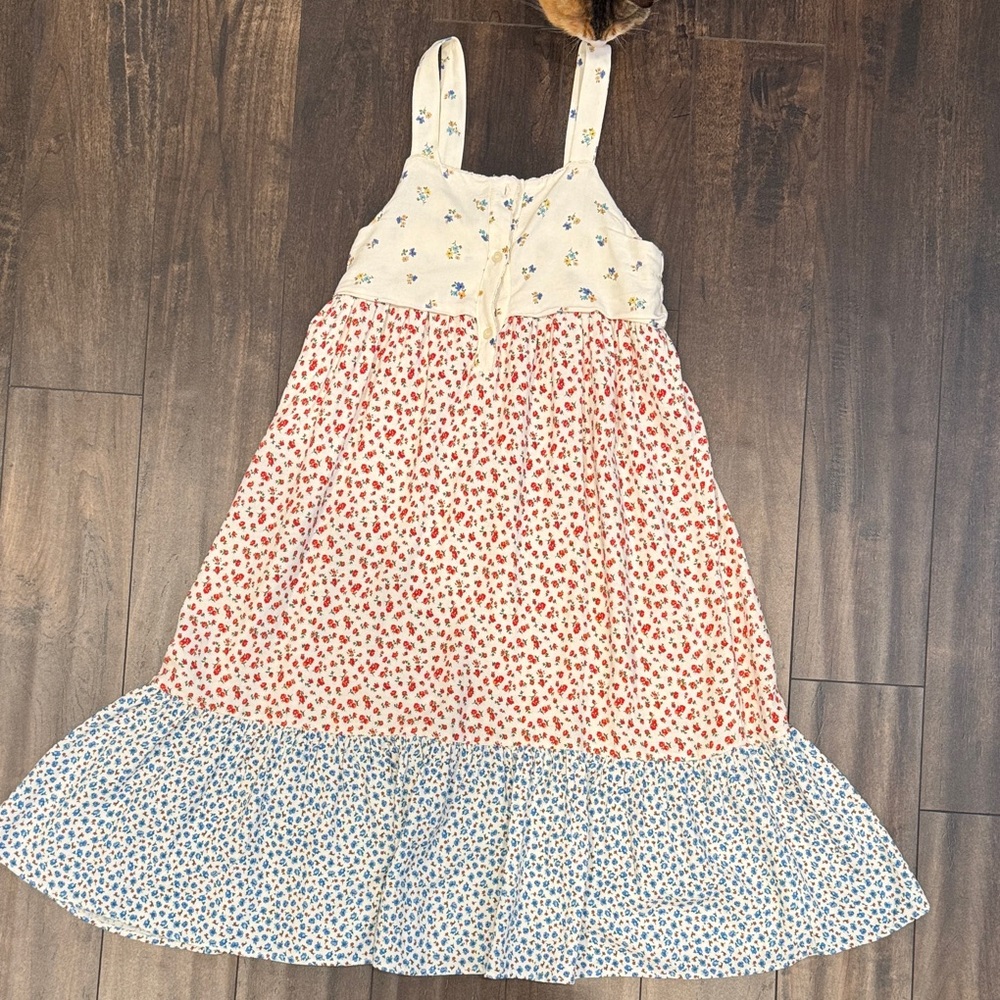 Zara Kids Cream Dress with Red and Blue Patterns